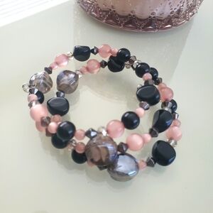 MEMORY WIRE BLACK & PINK BRACELET
